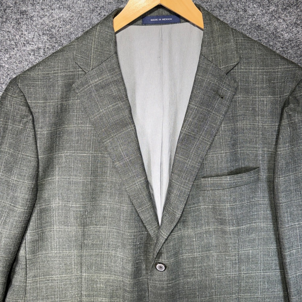 Joseph Abboud Classic Fit Sport Coat Mens 48R Green Wool Silk Linen Plaid Blazer